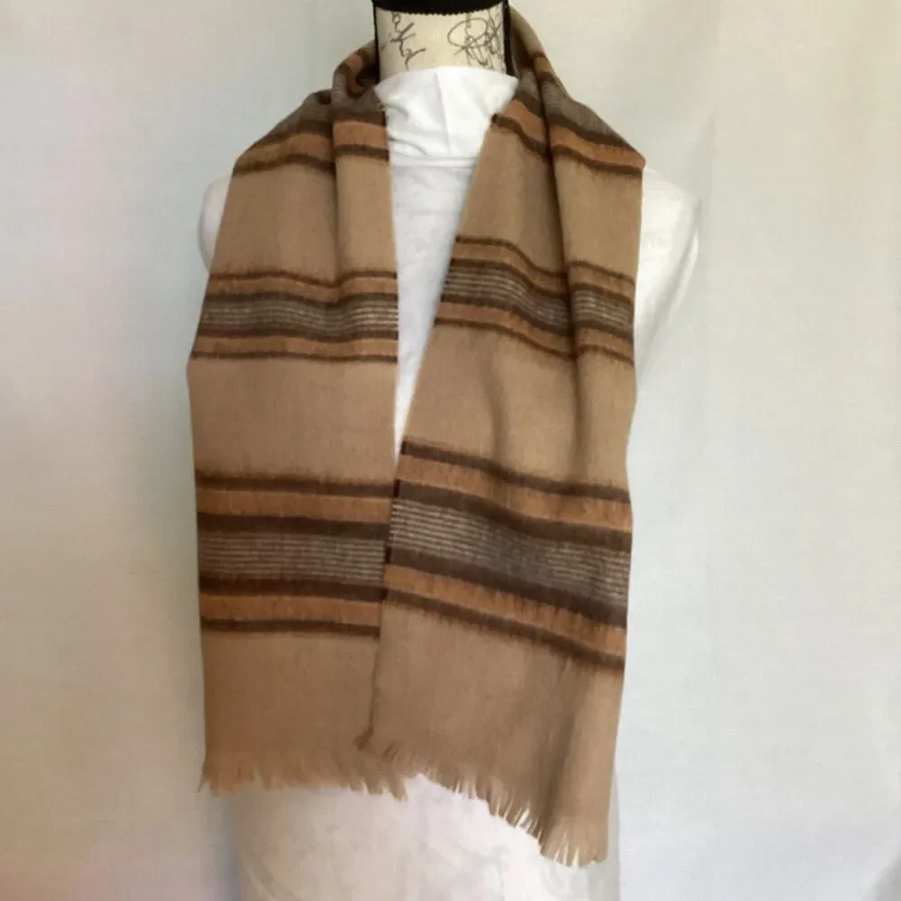 Soft brushed acrylic Brown Stripe Neck Warmer Scarf Vintage 80s abt 11 x 51
